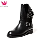 Женские ботинки из ПУ и натуральной кожи, на квадратном каблуке