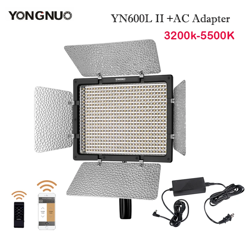Двухцветная светодиодная лампа YONGNUO YN600L II 3200 5500K 2 4G Bluetooth YN600 600 панель с адаптером