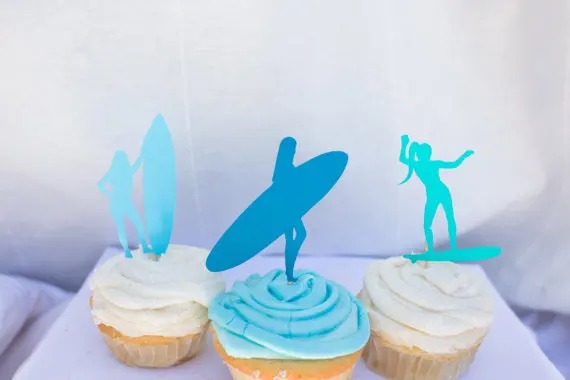 Супер девушка серфинг силуэт кекс Toppers Спорт событие партии выбирает ребенок душ