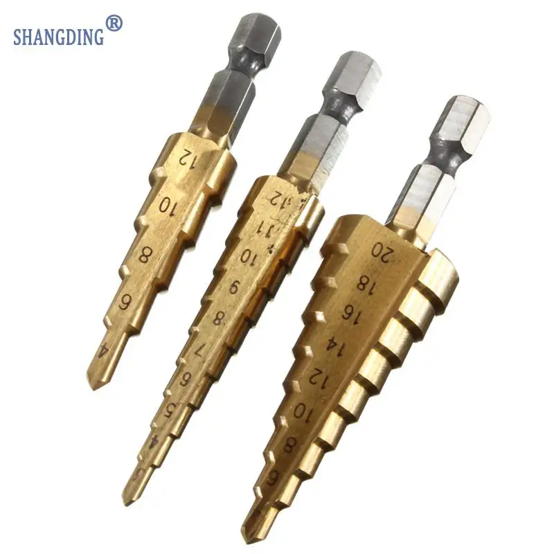 

3pcs/set Titanium Step Core Drill Bits 3-12mm 4-12mm 4-20mm HSS Power Tools High Speed Steel Wood Metal Drilling