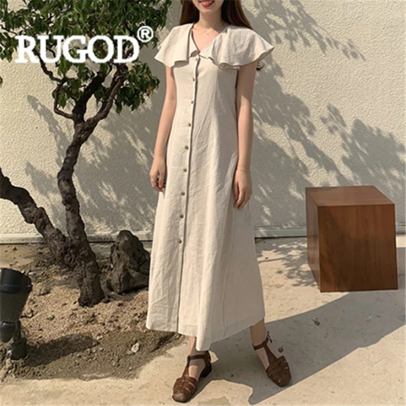 Женское однотонное платье RUGOD корейское прямое свободное однобортное длинное