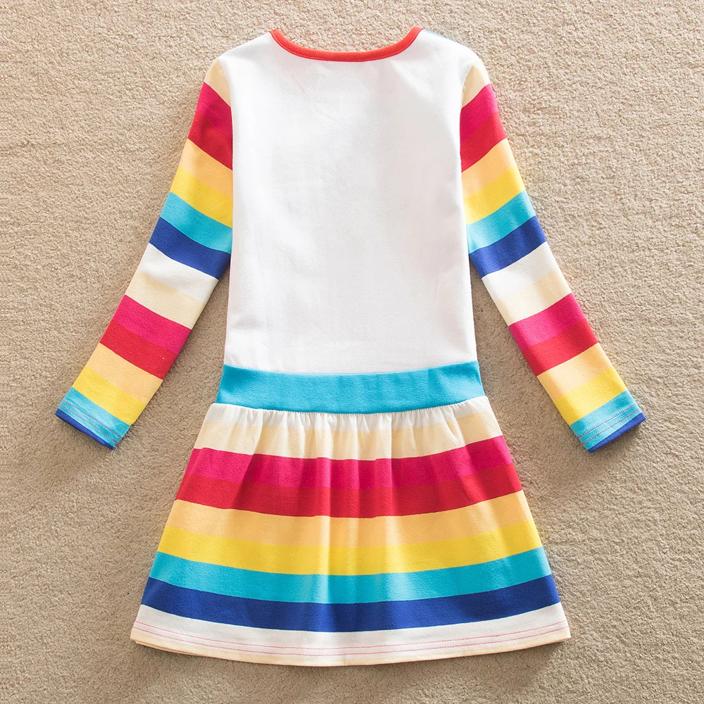 JUXINSU My Baby Girls Little Pony Cartoon Girl Rainbow Long Sleeve Dresses Pony Casual Dress Autumn Winter Home Wear 1-8 Years