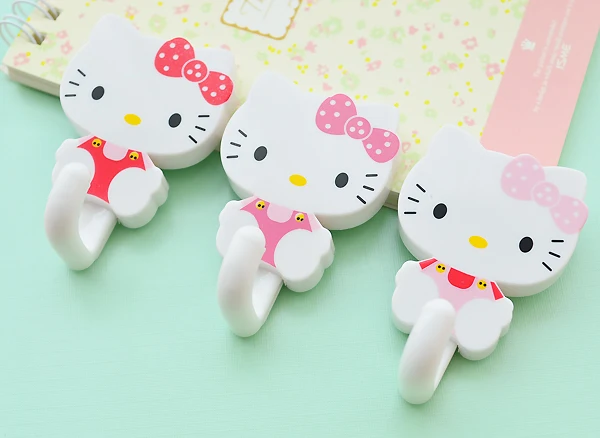 2 шт./партия. Милый рисунок «Hello kitty» Пластик клей крючок. Настенный шкаф для Полотенца вешалка для дома. Дверь крючки для кухни и ванной Органайзер