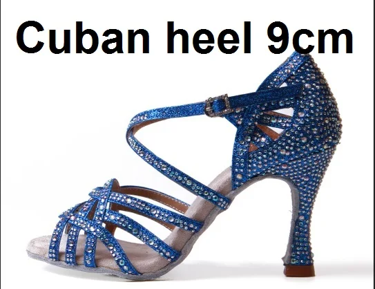 Blue Cuban heel 9cm Для женщин для Бальных и латиноамериканских танцев обувь Бронзовый Обнаженная Salsa Бачата Танго для танцев обувь замшевая подошва каблук кубинский каблук 9 см VA45 - Цвет: Blue Cuban heel 9cm