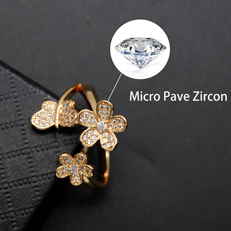 JZTOP роскошные свадебные кольца с цветами и бабочками из циркона женские