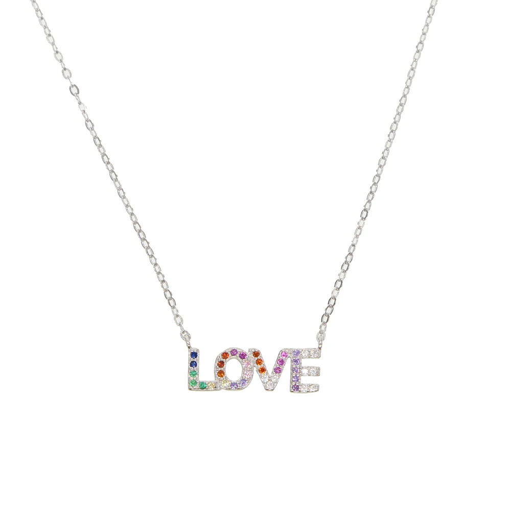 silver LOVE Изысканное серебро 925 пробы означает, заказное красочное cz проложенное письмо Мама Любовь мечта слово ожерелье - Окраска металла: silver LOVE