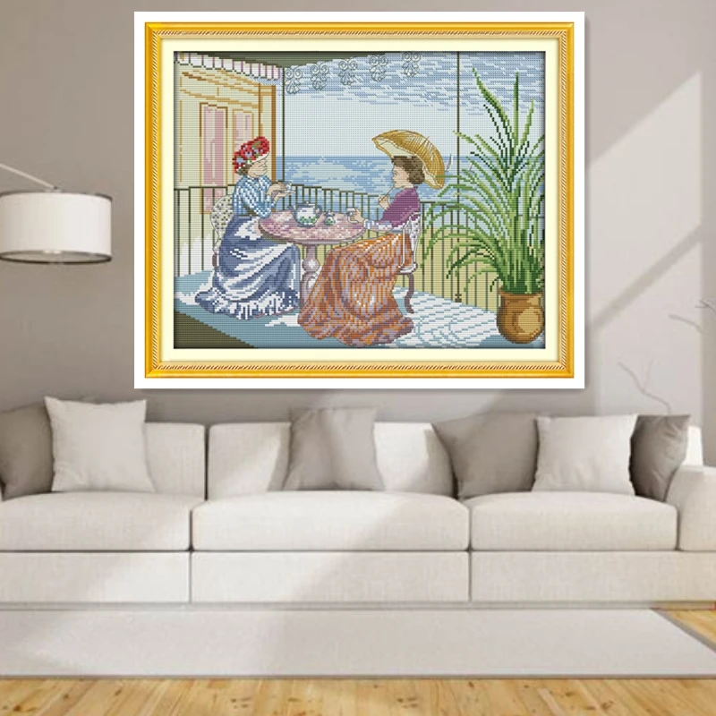 Afternoon Tea Painting Cross Stitch Kit 11CT 14CT Printed On Canvas Chinese Counted Pattern Embroidery Set | Дом и сад