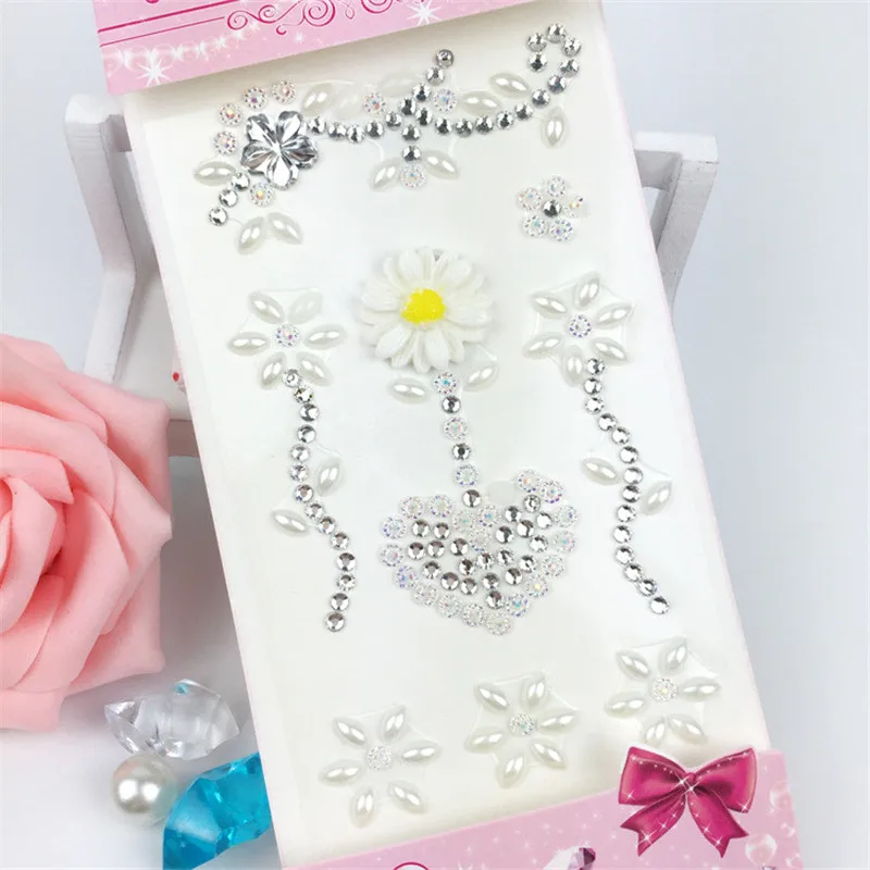 1 Лист Цветок Сердца Мотив Стразы Наклейки Flatback Дрель Акриловый Стикер для Сумки