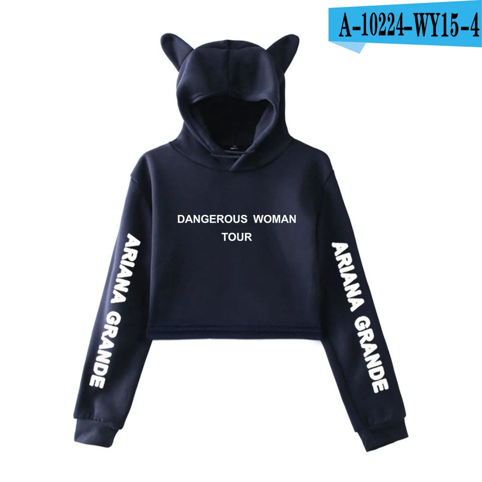 navy Новинка Ariana Grande, модные худи с кошачьими ушами, женские пупковые крутые новые модные укороченные женские толстовки с капюшоном, сексуальные Kpop Harajuku - Цвет: navy