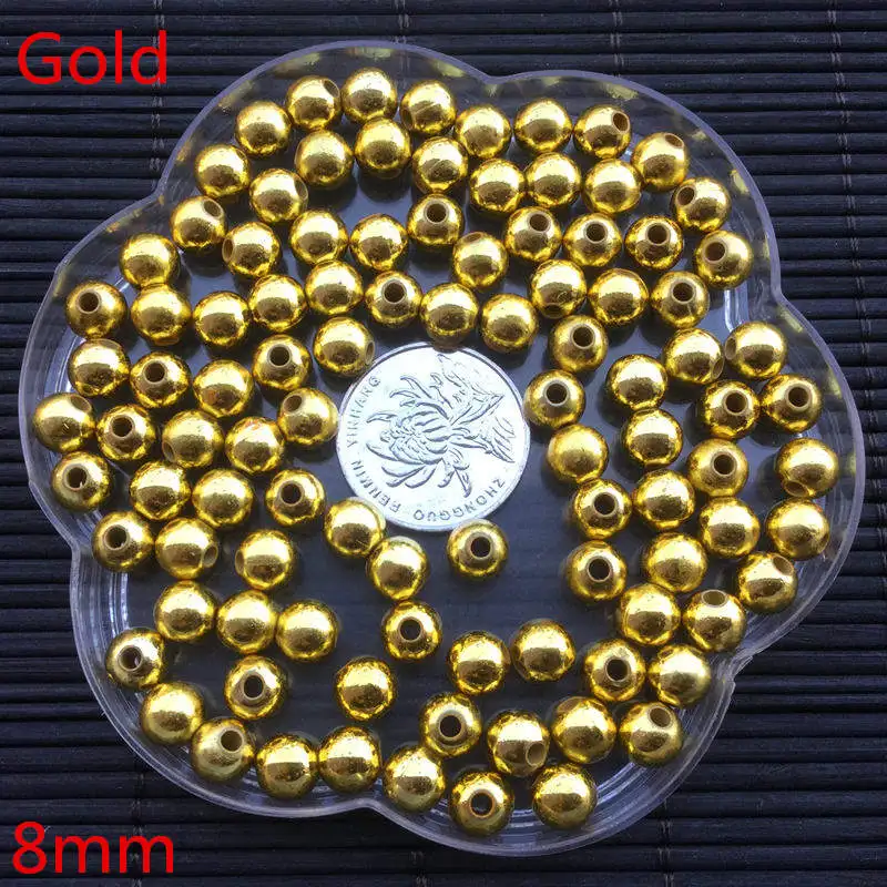 180 шт 8 мм. Цвет золота и серебра Круглый жемчуг искусственный пластиковый