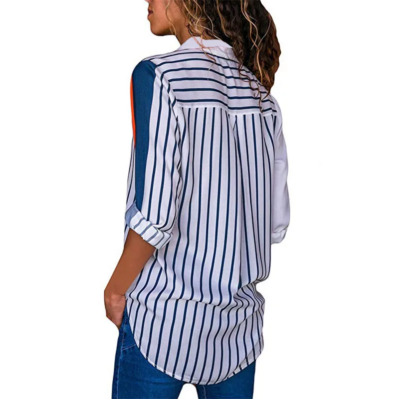 

WKOUD Women Striped Printed Shirts Fashion 2019 Plus Size Chiffon Blouse Casual Lonng Sleeve Blusas Sexy Ladies Tees T9009