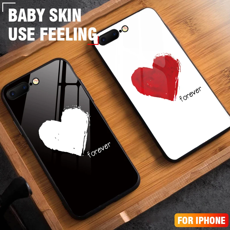 IIOZO чехол из закаленного стекла с милым сердцем для iphone 7 8X6 plus Чехол пары