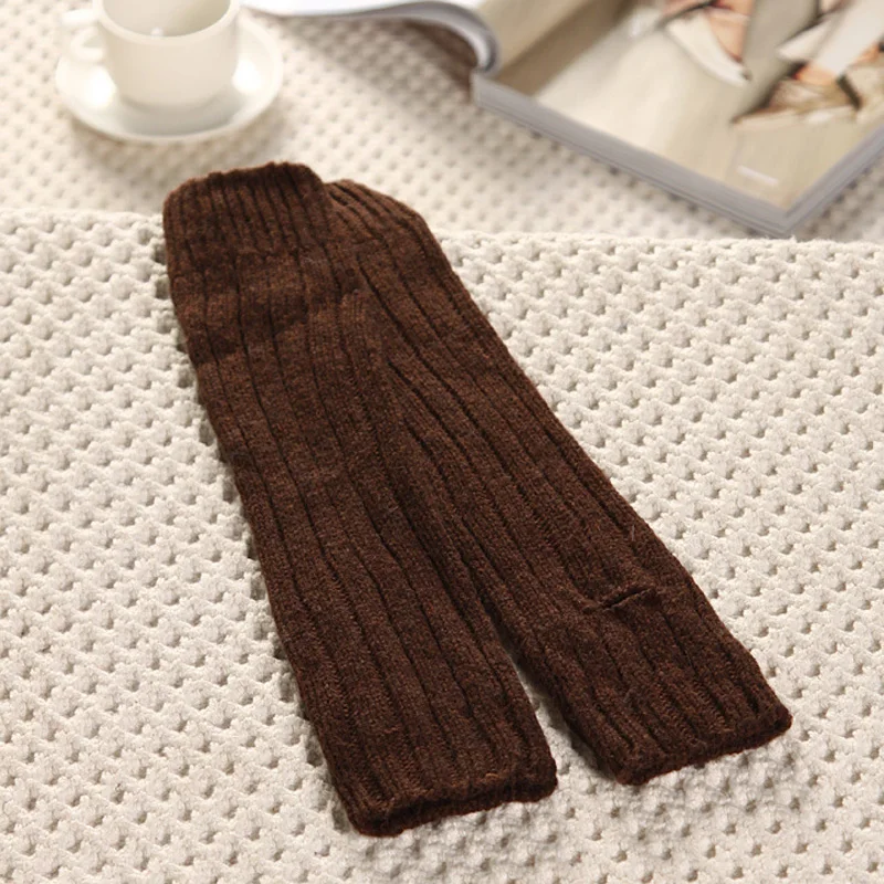 Женские вязаные перчатки из овечьей шерсти зимние теплые однотонные без пальцев