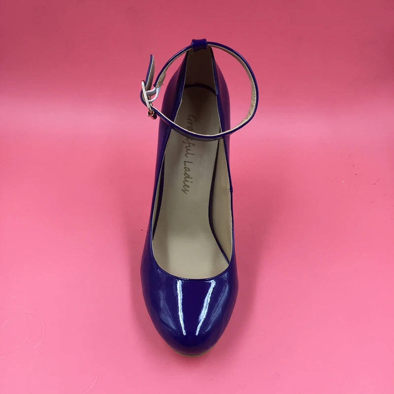 Темно-синего цвета круглый носок Женские туфли-лодочки Обувь на тонком высоком