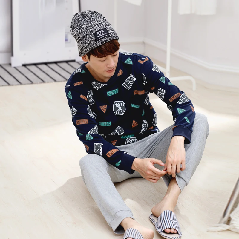 Весна и осень с длинными рукавами любителей пижамы 100% хлопок ночная рубашка