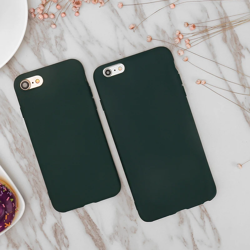 Fashion Dark Green Case For iPhone X XR XS Max 5 5S SE 6 6S 7 8 Plus 11 2019 5.8InSoft TPU Silicone Ultra-thin Simple Back Cover |