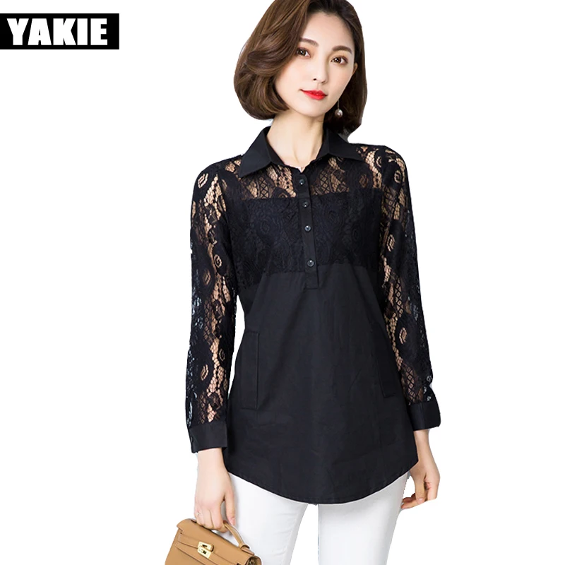 Большие размеры 4XL Blusas Femininas 2017 женские блузки кружевные рубашки с длинным