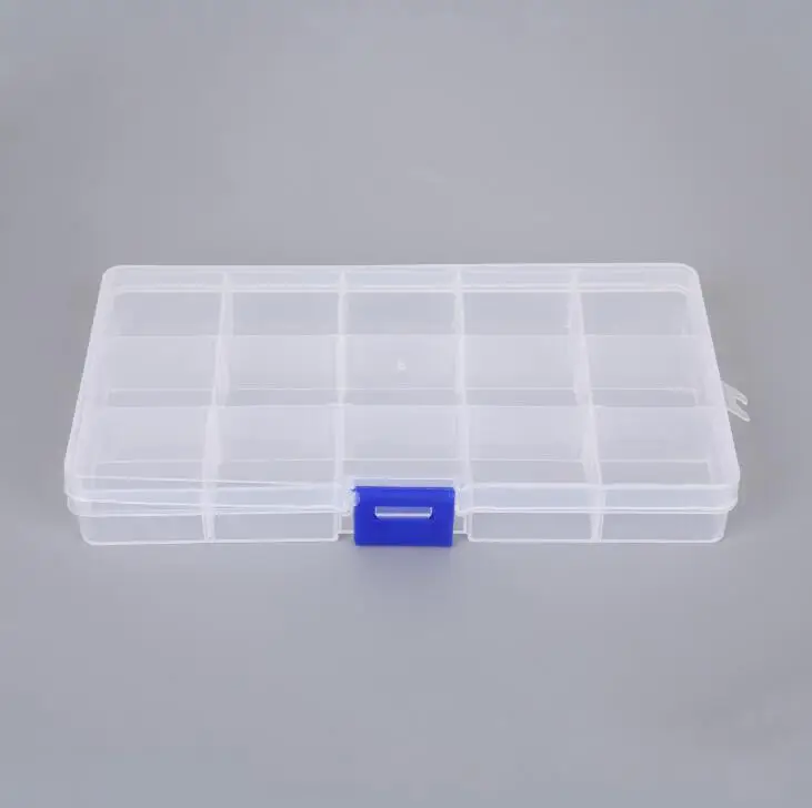 XINYAO 10/15 слотов регулируемая пластиковая коробка для хранения Прозрачный Прямоугольный чехол-органайзер коробки для маленьких ювелирных изделий ручной работы - Цвет: 15Slots white blue