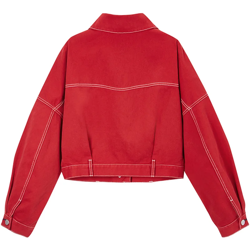 Новинка 2018 осенне зимняя короткая красная куртка женская однобортная