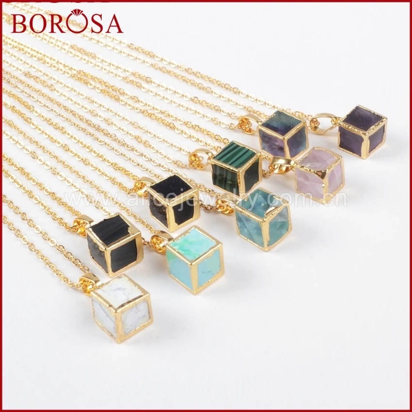 BOROSA multi kind камень куб Золотая подвеска с окаймлением Druzy натуральный Ювелирный