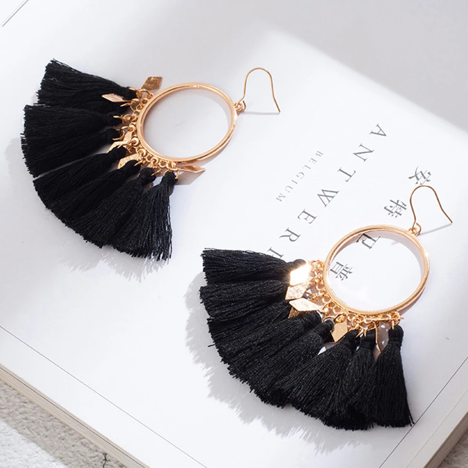 Boho Серьги Падения Для Женщин Серьги Кисточкой Большое Заявление Vintage Fringe Серьги Мотаться Красный Желтый Черный Зеленый Ювелирные Изделия