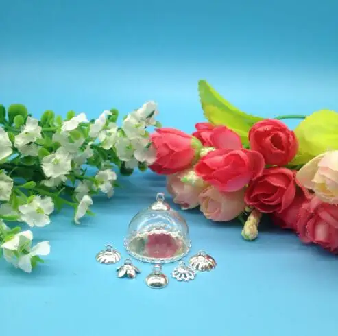 100 ETS/lot25mm прозрачный стеклянный купол античная бронза/серебро кружева база набор