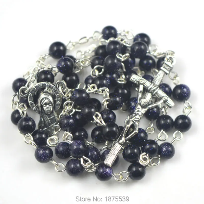 Ожерелье из синего Песочная бусина особая круглая подвеска натурального камня |