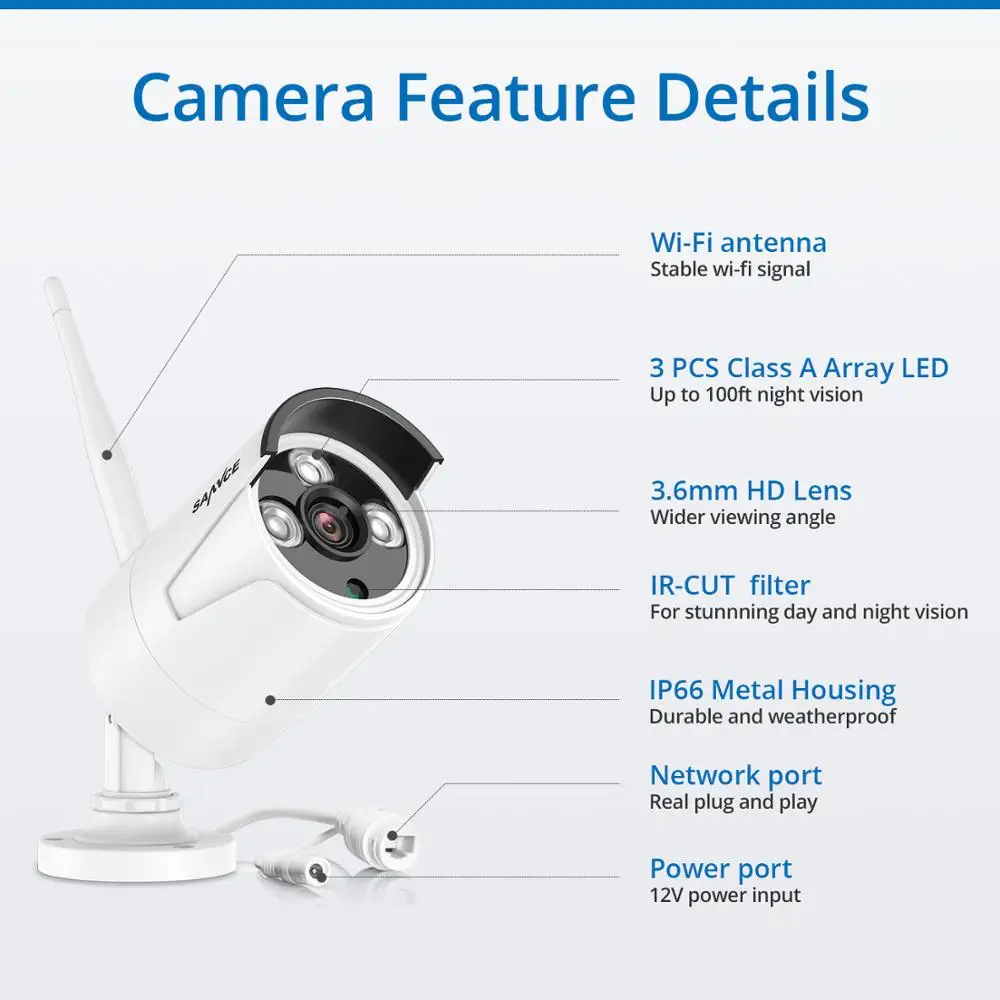 SANNCE 8CH 1080P HD Wifi NVR 2 ТБ HDD система камер видеонаблюдения 2.0MP Водонепроницаемая