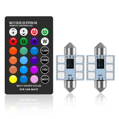 

C5W LED RGB Festoon 31 мм 36 мм 39 мм 42 мм Внутреннее освещение автомобиля с дистанционным управлением Многоцветный купольный светильник Лампа для чтения Авто 12 В