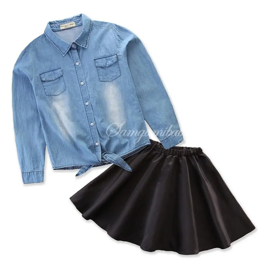 5 компл./лот комплекты для маленьких девочек (рубашка + юбка) черный комплект детей