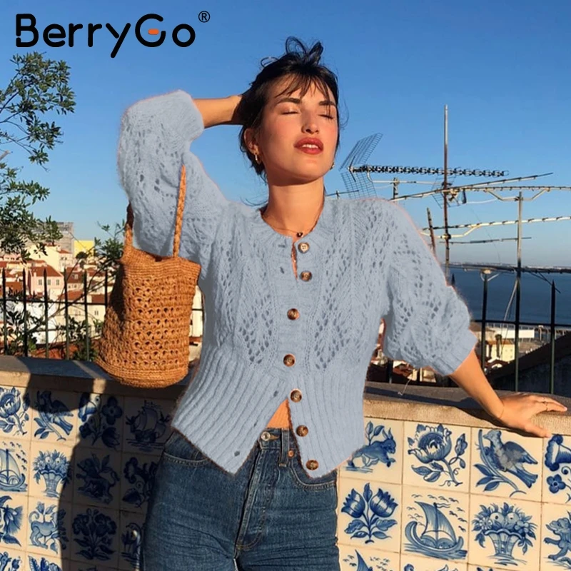 BerryGo выдалбливают вязаный крючком свитер кардиган Женщины зимний леди с длинным