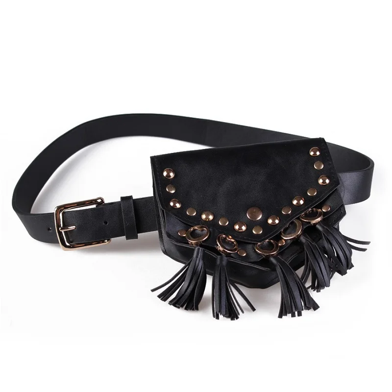 Ретро заклепки ПУ кожа поясная сумка ремни для женщин кисточкой корсет пояс