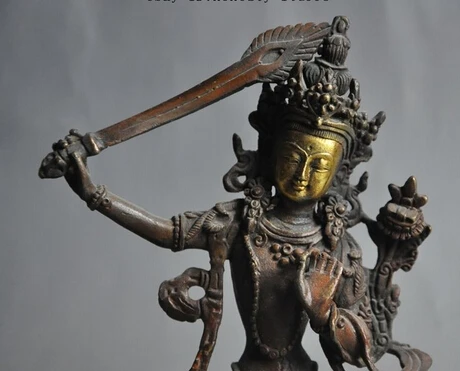 JP S1151 Старый тибетский буддизм бронзовый позолоченный меч tara Bodhisattva богиня Бог