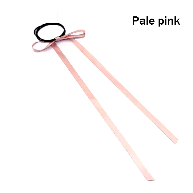 Pale pink 1 шт., распродажа, милая цветная лента для волос, длинный бант из ленты, эластичные резинки для волос, растяжки для женщин, девушек, пляжные аксессуары для волос - Цвет: Pale pink