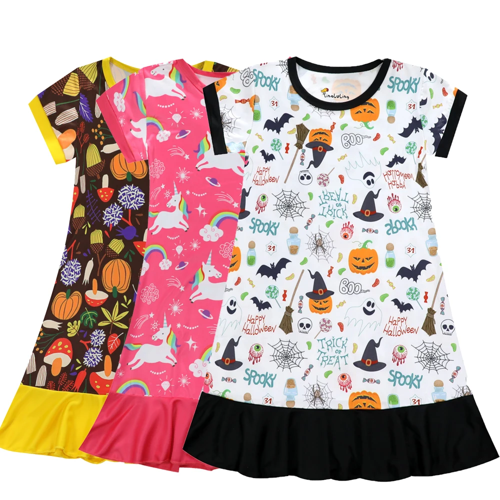 Модное Ночное платье с единорогом для маленьких девочек, Modis Pijama nino verano, ночные рубашки с принтом леса, спальное платье для девочек