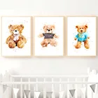Плюшевый игрушечный медвежонок, настенный художественный холст, картина, скандинавские постеры и принты, настенные картины для гостиной, декор для детской комнаты