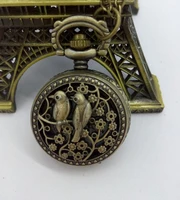 retro design bronze lovely bird hollow quartz pocket watch necklace pendant with chain relogio de bolso