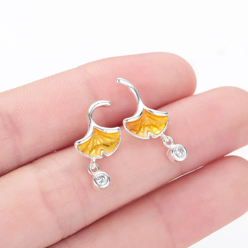 Корейские серьги Chandler с гингко лист имитацией жемчуга желтые Autumm листья Danle