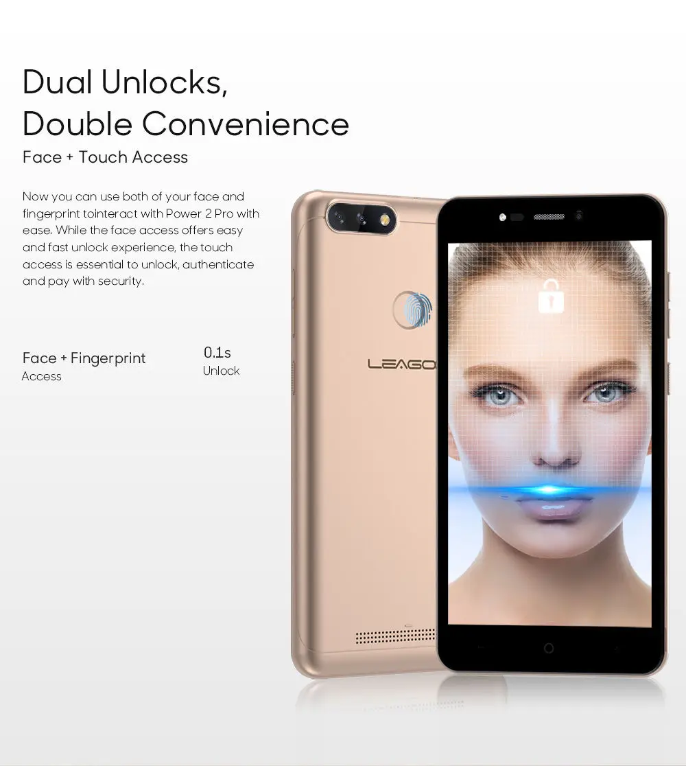 LEAGOO POWER 2 Pro Смартфон Android 8,1 5," HD MTK6739 четырехъядерный 2 Гб ОЗУ 16 Гб ПЗУ 4000 мАч отпечаток пальца ID 4G LTE мобильный телефон