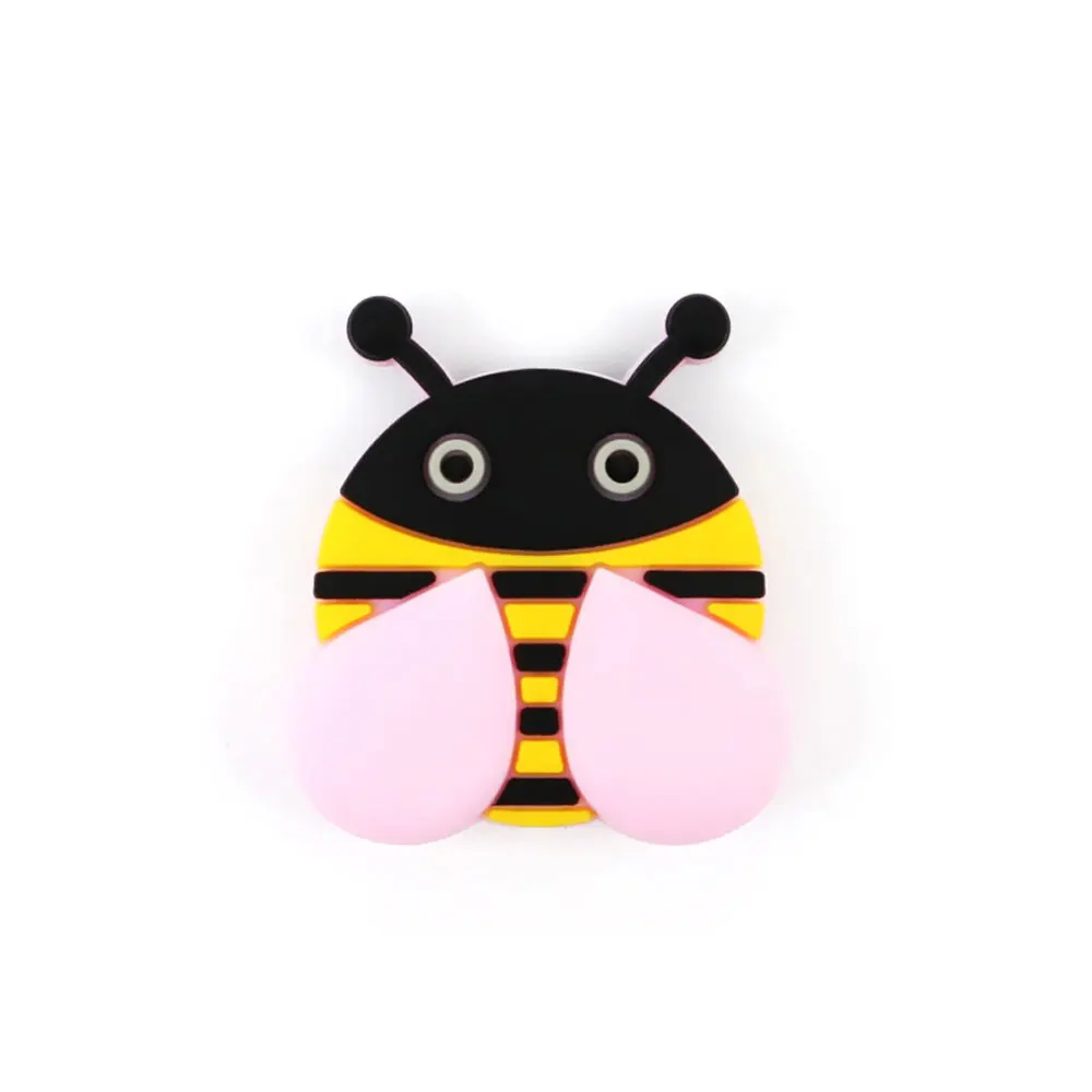 Quartz Pink Bee 3 шт силиконовые бусины в виде панды и лисы, силиконовые бусины для прорезывания зубов, 3 см, силиконовые шарики в виде животных, пчелы, оленя, перлы, Товары для малышей - Цвет: Quartz Pink Bee