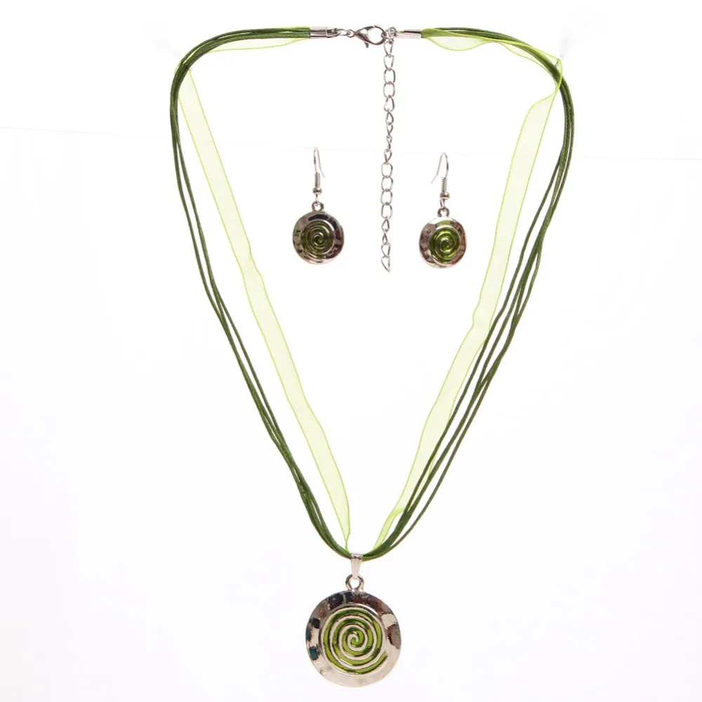 Ожерелье из зеленой веревки для женщин Ювелирный Комплект кулона сплава цинка с