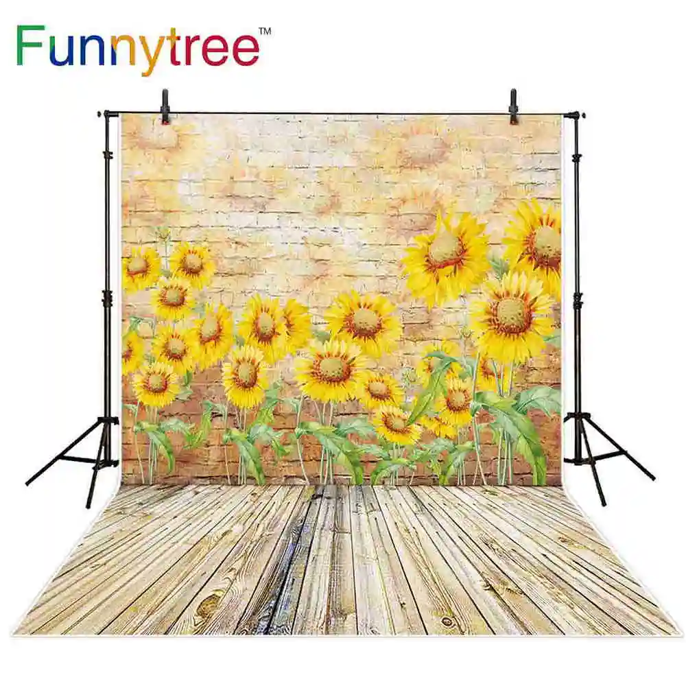 Фоны Funnytree для фотостудии Подсолнух граффити кирпичная стена винтажный