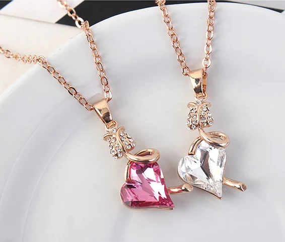 Нежное ожерелье с подвеской в виде цветка розы и сердца 100% кристаллов от Swarovski