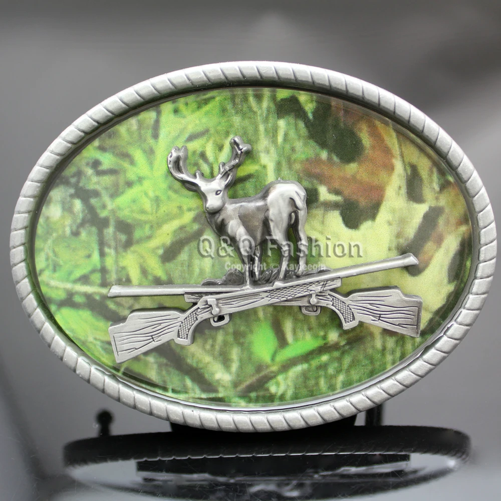 

Tactical Western Antique Silver Deer Stag Buck Cross Rifle Camouflage Hunt Leather Belt Buckle Women Men DIY Dropshipping