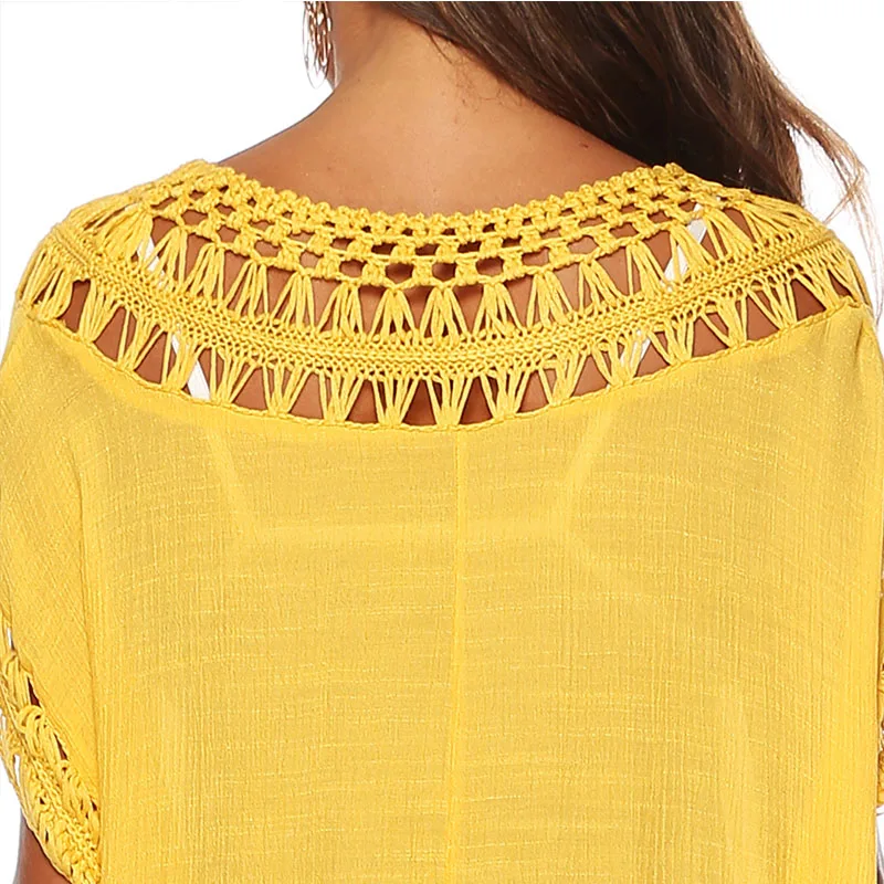 

New Swim Suit Cover Up Woman Hollow Loose V-neck Beach Bikini Cover Up Swimwear Beach Skirt Tunic Robe Women Beach Cover Ups