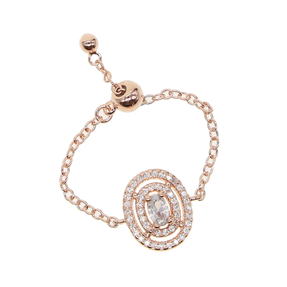 

wedding engagement oval geometric cubic zirconia charm chain ring for lady