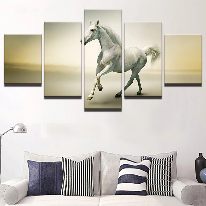 Wall Art Frame Canvas Painting Poster 5 Panel Animal Horse Modular Pictures For Living Room Home Decor | Дом и сад