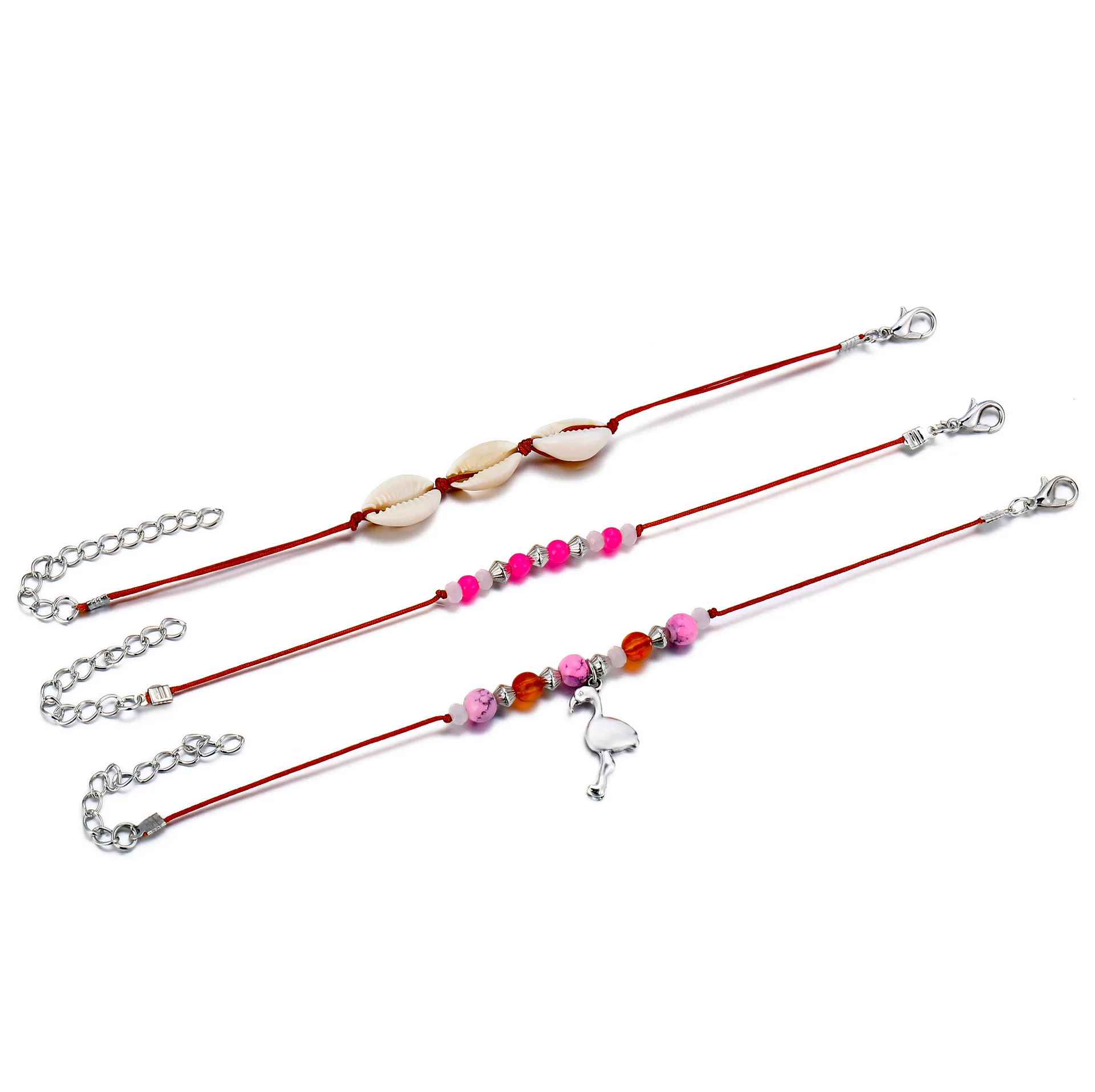 3 шт./компл. подвеска Фламинго основа розовые бусы цепи Регулируемый Браслет для