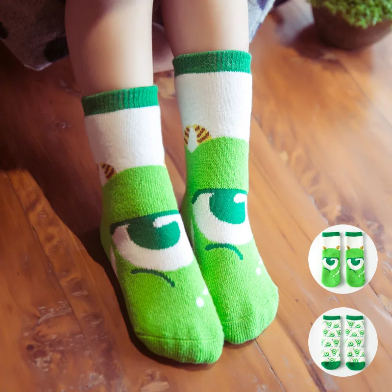 Winter Cartoon Socks Kids Character Socks Cotton Big Eye Cute Children Tube Socks Animal Green Baby Girls Boys Leg Warmer Brand