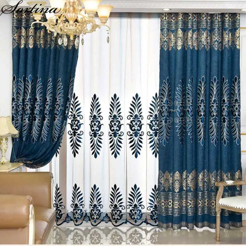 Роскошная синяя занавеска для гостиной двери в спальню затемненная римская